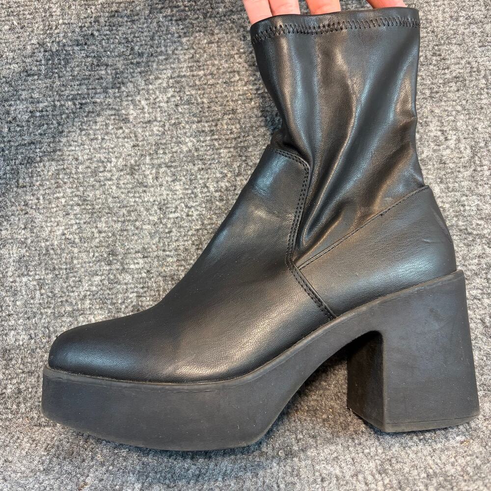 Aldo Black Faux Leather Platform Block Heel Ankle Boots Sock Bootie Womens 8
